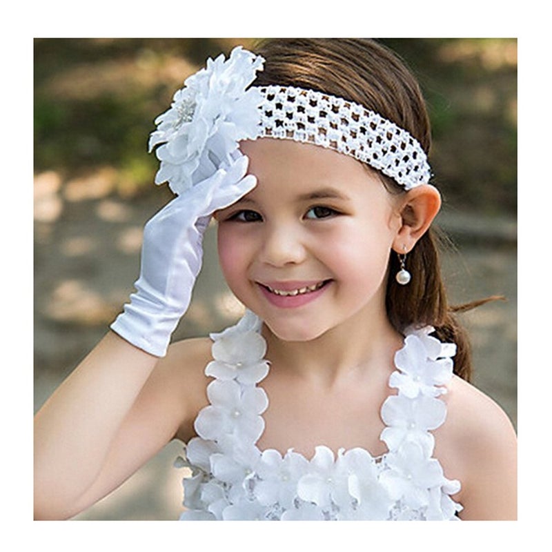 Ever Fairy Girl's Holiday, Wedding, or Pageant White Satin Gloves Princess Glove - Image 2