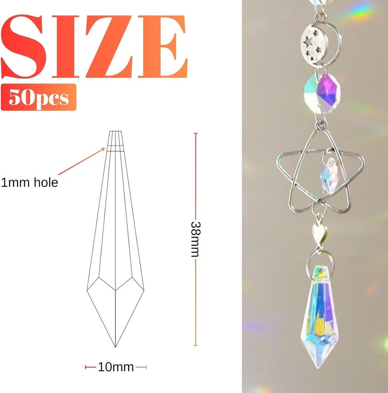 Troyune Trroyune 50pcs Sun Catcher Crystals, 38mm Icicle Prisms for Chandelier Lamp Candle Holders, Curtain DIY Pendant Drops in AB Colors - Image 2