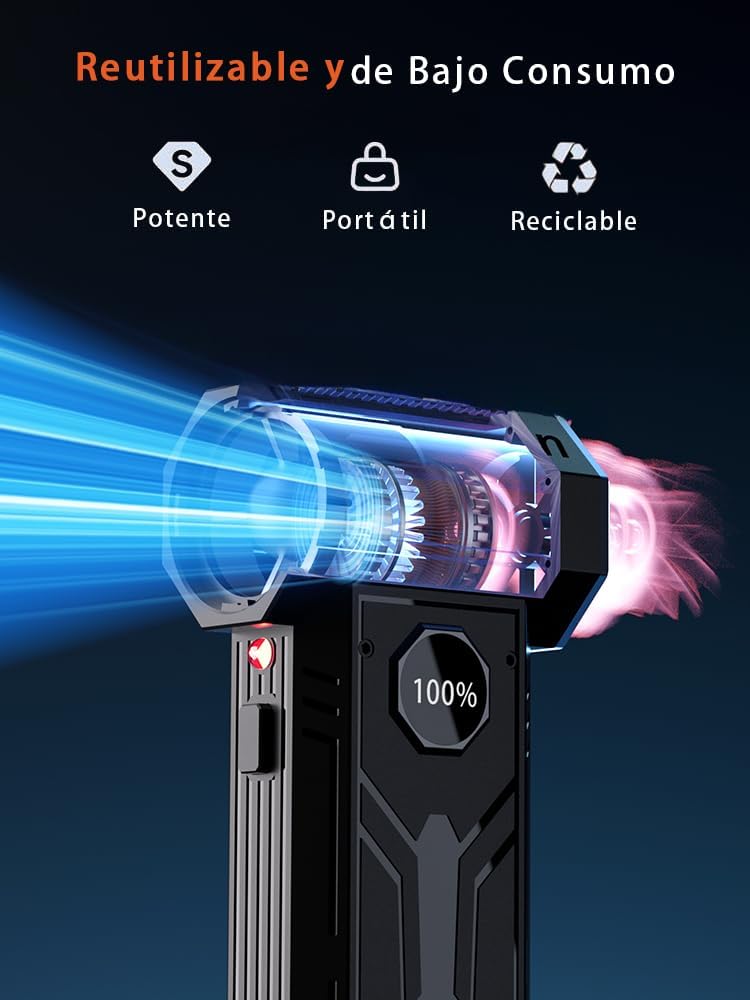 Aluan Turbo Handheld Blower Fan 150000 RPM, High-Power Turbo Air Blower with LED Display, Rechargeable Cleaning Blower for PC, Keyboard, Car & Home, 2 Nozzle Heads, Fast USB Charging - Image 2