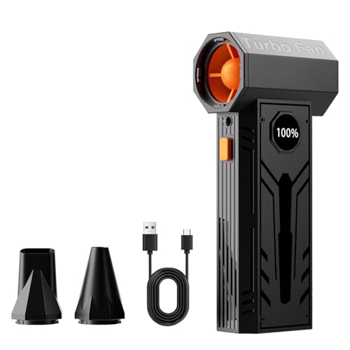 Aluan Turbo Handheld Blower Fan 150000 RPM, High-Power Turbo Air Blower with LED Display, Rechargeable Cleaning Blower for PC, Keyboard, Car & Home, 2 Nozzle Heads, Fast USB Charging - Image 1