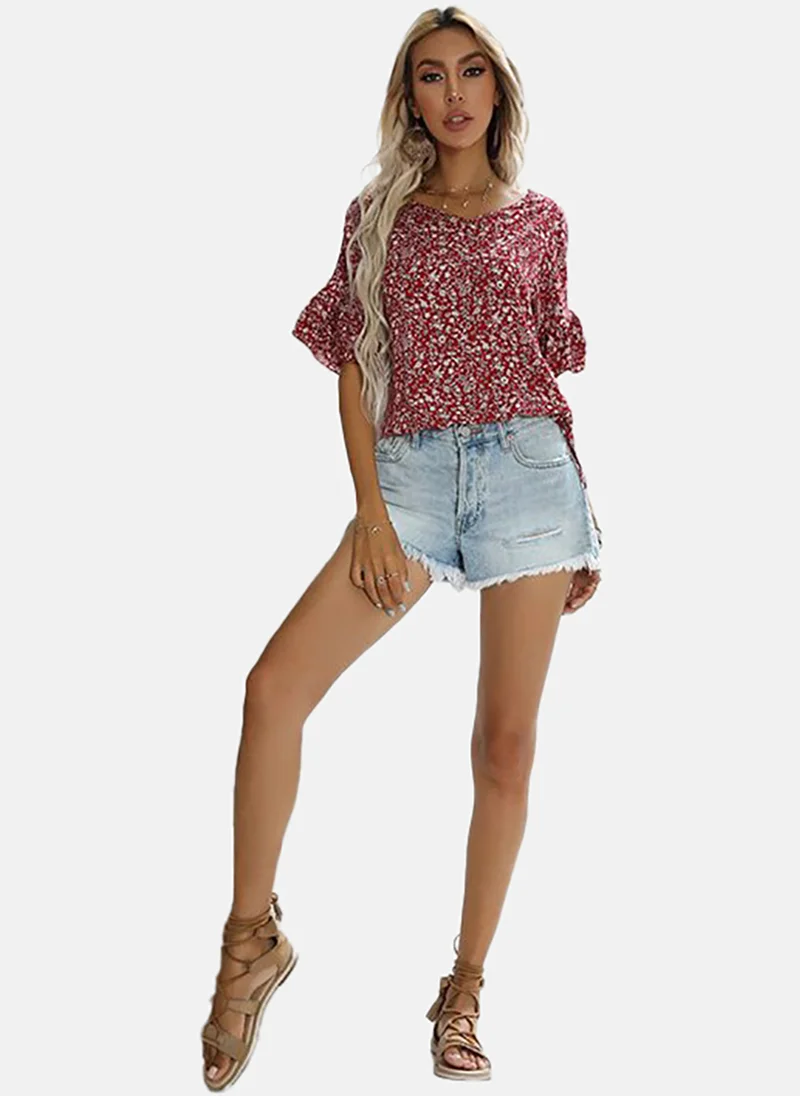 YUNIQEE Women Floral Printed Extended Sleeves Top