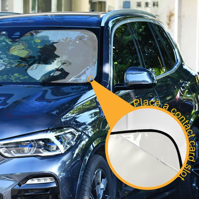 Dussdil Black Afro Girl Butterfly Flowers Car Windshield Sun Shade African American Woman Sunshade Block UV Rays Protector Keep Your Vehicle Cool Sun Shield Visor Cover Foldable for Car Truck SUV M - Image 5