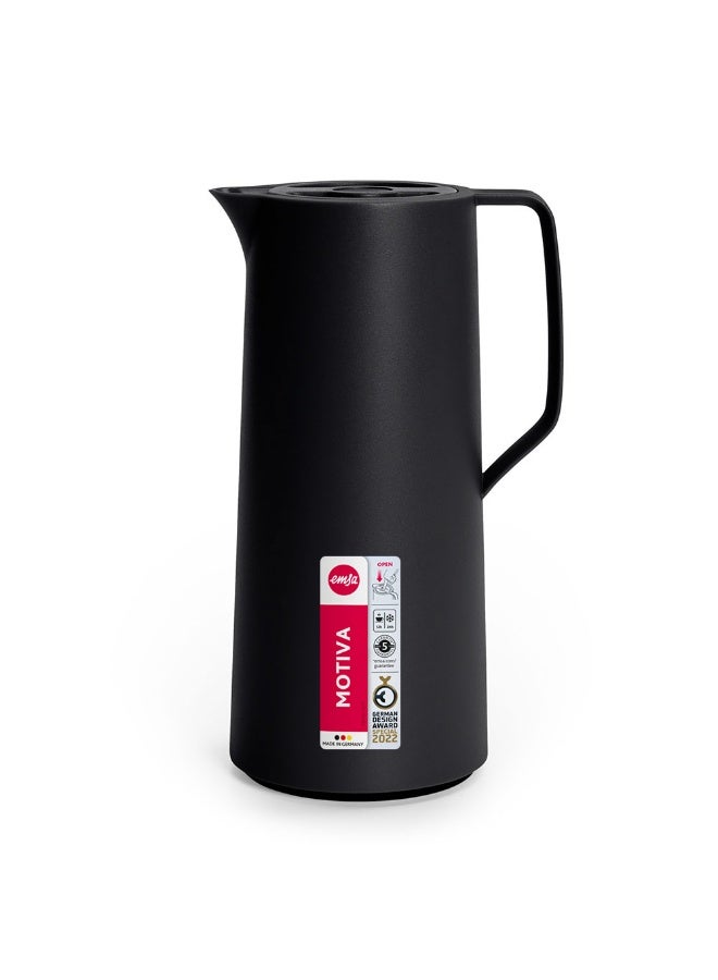 EMSA Motiva Quick Press Vacuum Flask 1L – Black Premium Insulated Thermal Jug for Hot & Cold Beverages – Contemporary Coffee & Tea Flask – Made in Germany - Image 2
