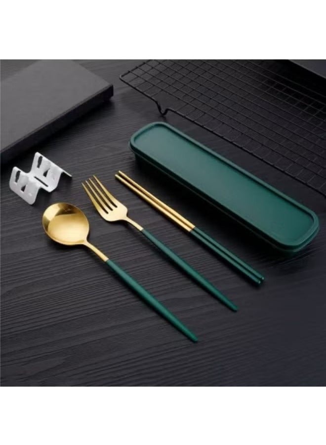 4 قطع عيدان ملعقة شوكة مجموعة أدوات المائدة المحمولة مع مربع - Image 1