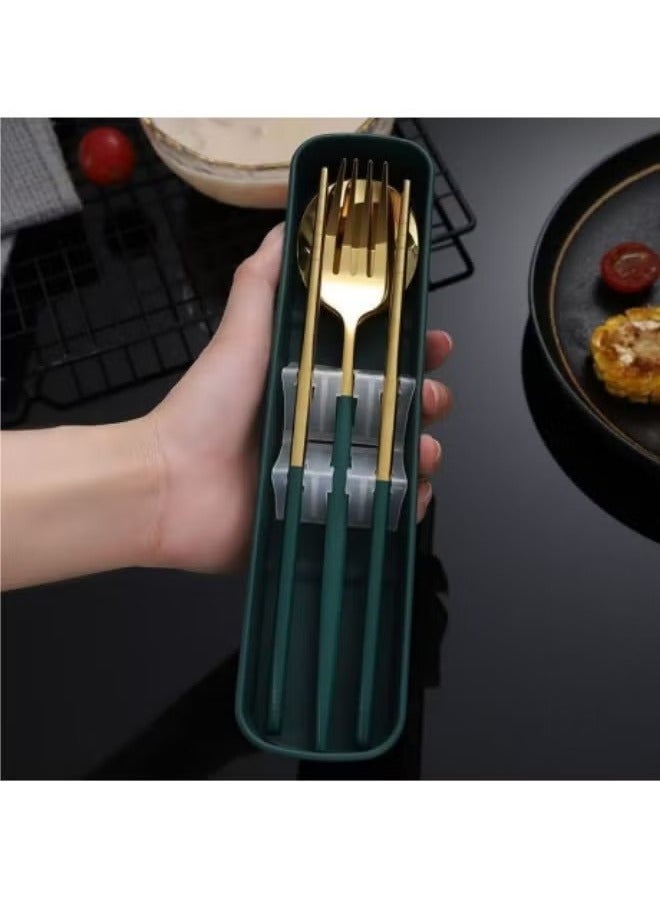 4 قطع عيدان ملعقة شوكة مجموعة أدوات المائدة المحمولة مع مربع - Image 2