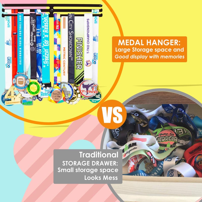 Miayork Perfect medal hanger display,Medal holder display hanger rack medals-Black medal holder wall mount easy to install race runner medal frame 3 Lines medal holder,gymnastics medal holder for girls - Image 5