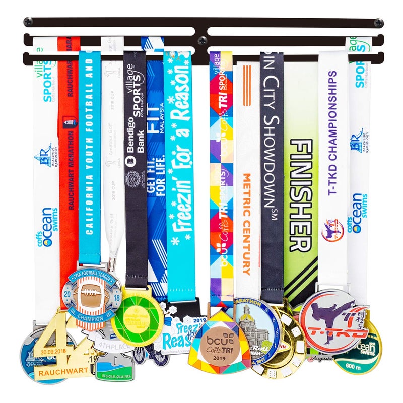 Miayork Perfect medal hanger display,Medal holder display hanger rack medals-Black medal holder wall mount easy to install race runner medal frame 3 Lines medal holder,gymnastics medal holder for girls - Image 1