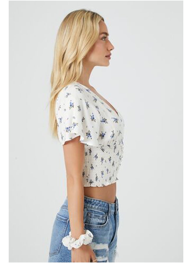 FOREVER 21 Crepe Floral Print Smocked Top  - Image 2
