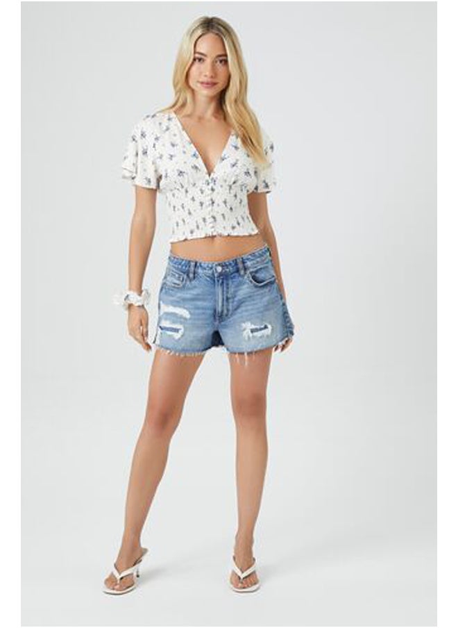 FOREVER 21 Crepe Floral Print Smocked Top  - Image 4