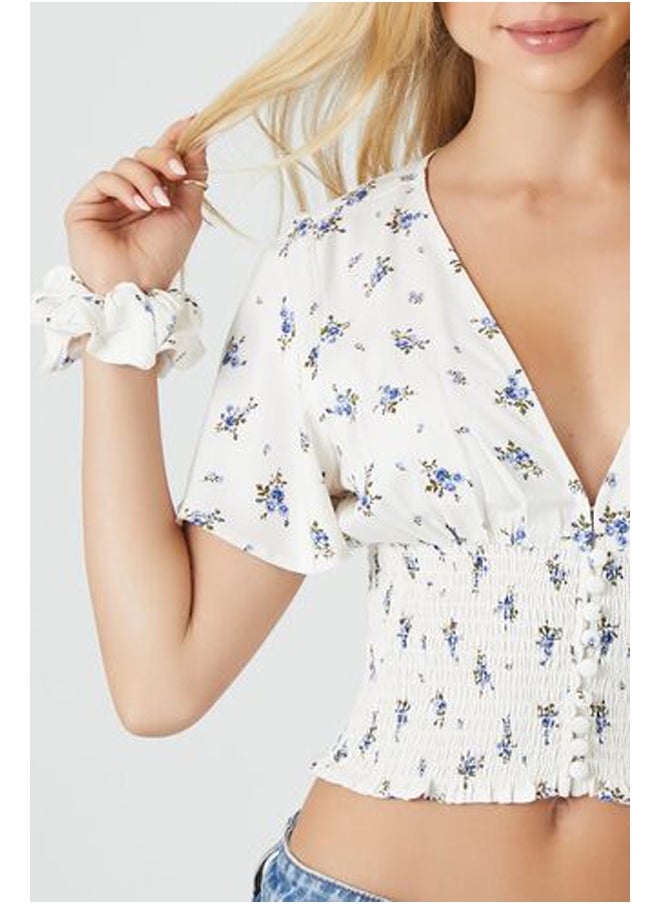 FOREVER 21 Crepe Floral Print Smocked Top  - Image 5