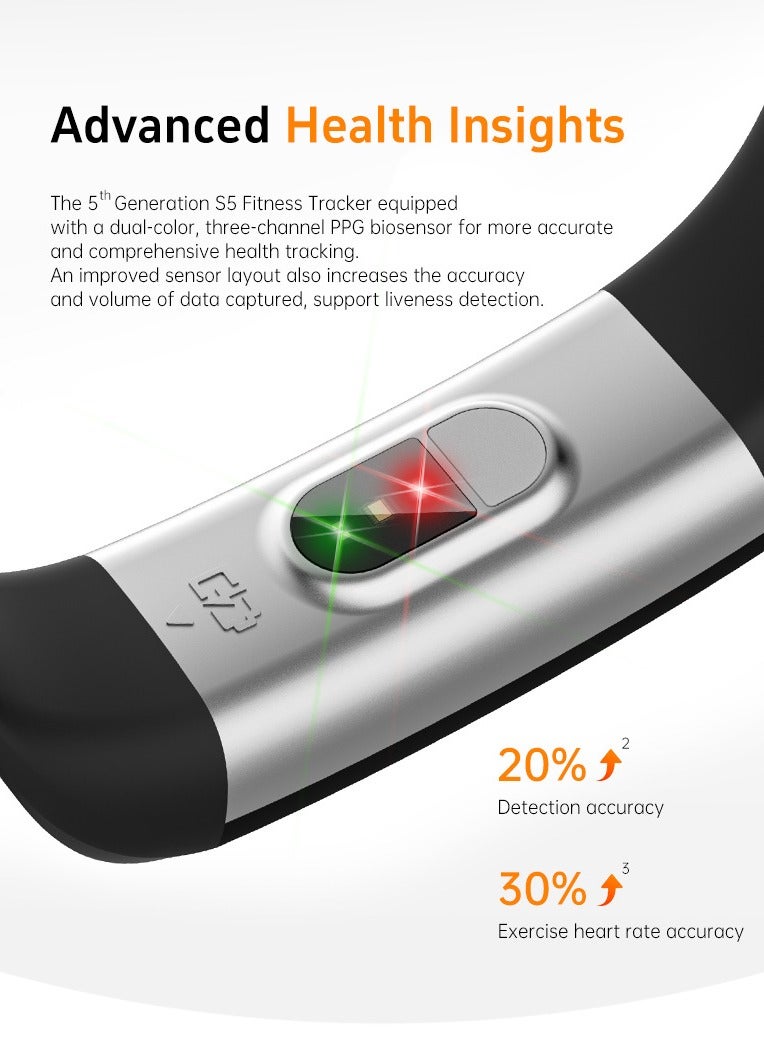 S5 4th generation smart bracelet with up to 50 days of battery life, 24 hours of multi-health monitoring, IP68 waterproof rating, and 16 sport modes. - Image 4
