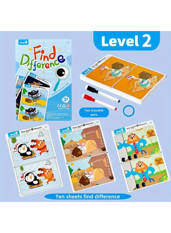 مجموعة لعبة اكتشف الاختلاف المستوى 2 - 10 أوراق قابلة لإعادة الاستخدام - لعبة تعليمية تفاعلية - Image 1