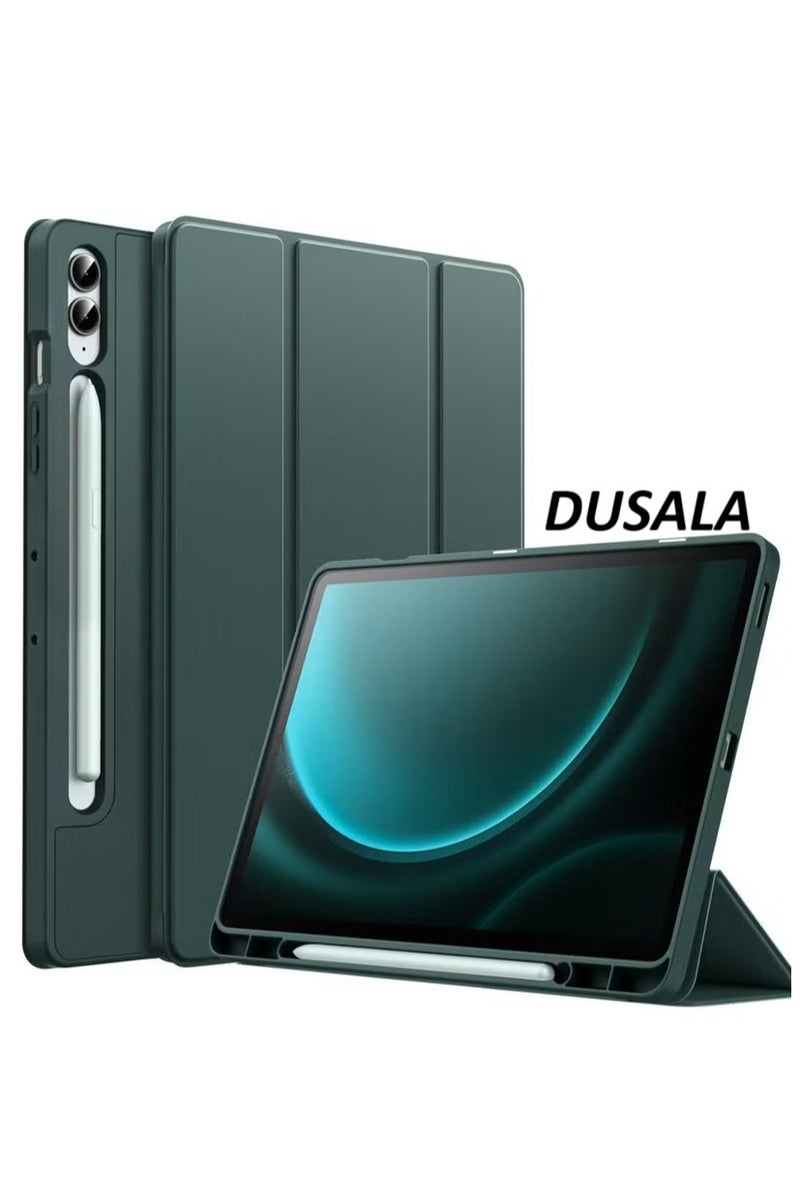 DUSALA Case for Samsung Galaxy Tab S9 FE+ / S9 FE Plus 12.4-Inch – Soft TPU Tri-Fold Stand Protective Cover with S Pen Holder, S Pen Charging Support, Auto Wake/Sleep (Midnight Green) - Image 1