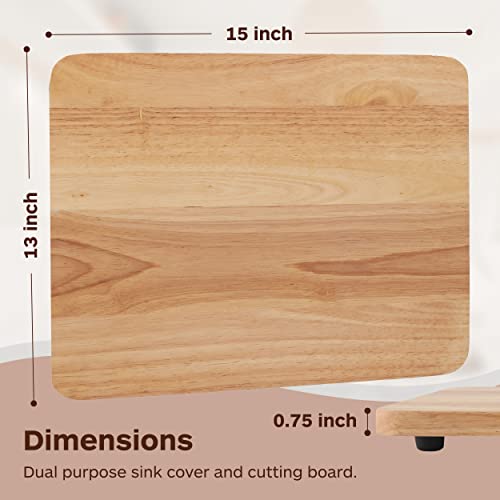 TonGass 15"x13"x3/4" RV Sink Cover with Adjustable Rubber Feet, Camping Cutting Board, Solid Oak with Food-Safe Oil Finish, Dual Purpose Sink Cover Cutting Board Add Counter Space in RV Kitchen - Image 2