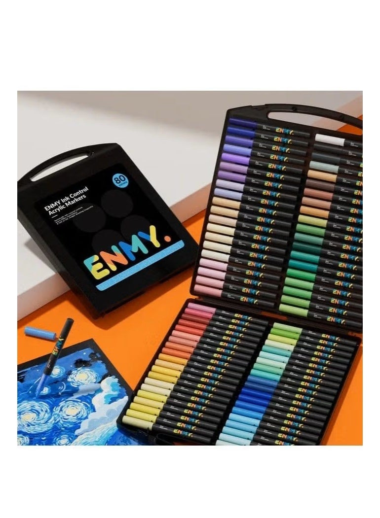 ENMY 80 Colors Acrylic Paint Markers Set - Direct Liquid Paint Pens with 12 Skin Tones | Fine Brush Tip Water-Based Non-Toxic for Rock Painting, Canvas, Wood, Glass, Ceramic, Fabric, DIY Crafts & Art - Image 1