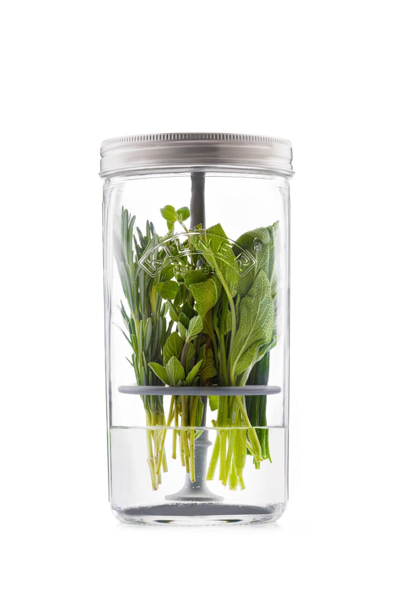 Kilner Herb Keeper Set Keep Herbs Fresh for Up to 3 Weeks 1L Wide Mouth Jar with Stainless Steel Lid Silicone Lifter EasytoUse for HomeGrown or StoreBought Herbs Recipe Booklet Included - Image 2