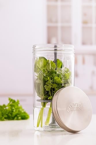 Kilner Herb Keeper Set Keep Herbs Fresh for Up to 3 Weeks 1L Wide Mouth Jar with Stainless Steel Lid Silicone Lifter EasytoUse for HomeGrown or StoreBought Herbs Recipe Booklet Included - Image 3