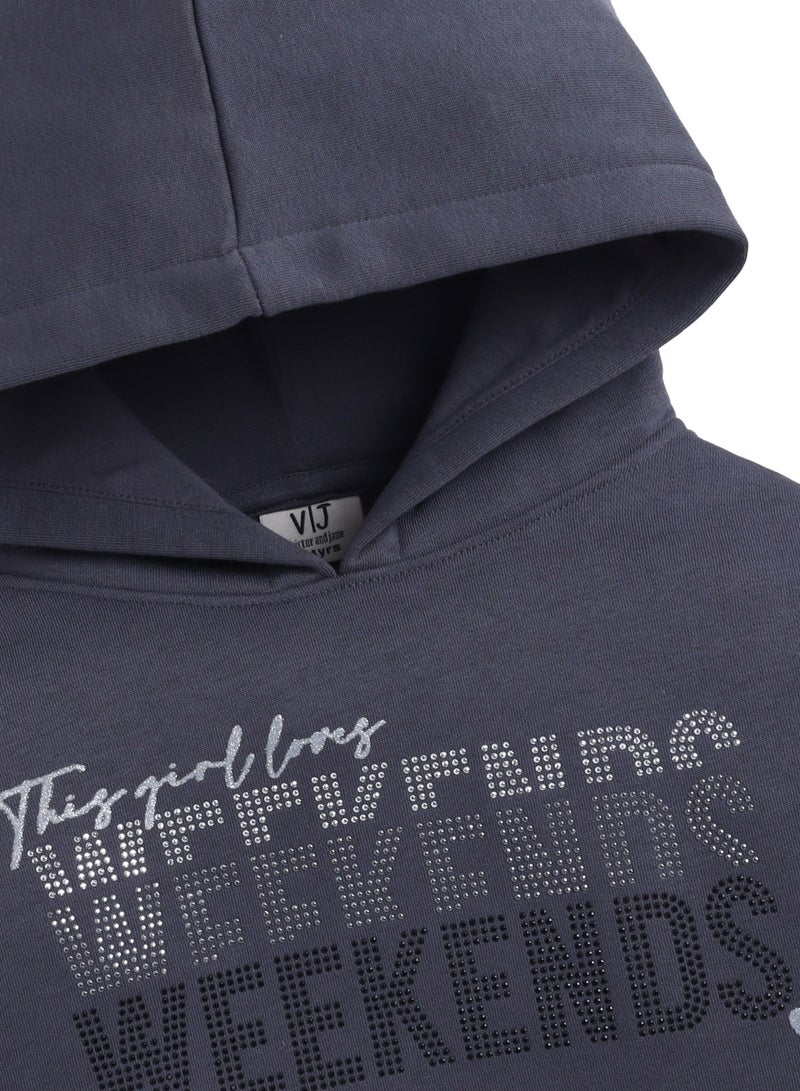 فكتور اند جين هودي صوف بطبقات للبنات لعطلة نهاية الأسبوع - رمادي فحمي - Image 4