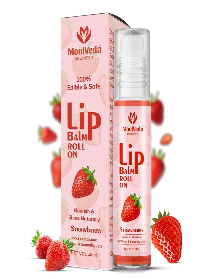 Moolveda Strawberry Lip Balm Roll on | 100% edible ingredients & no chemicals, 10ml - Image 1