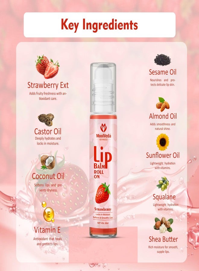 Moolveda Strawberry Lip Balm Roll on | 100% edible ingredients & no chemicals, 10ml - Image 3
