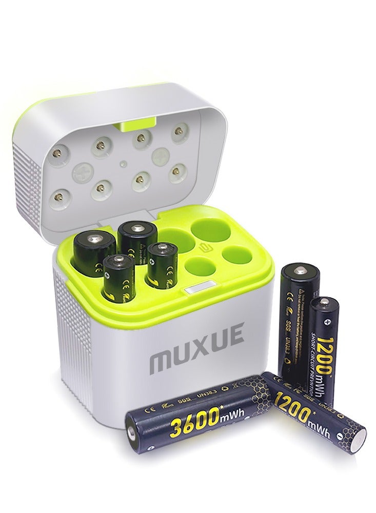 موكس 4 بطاريات ليثيوم قابلة لإعادة الشحن من نوع AAA و4 بطاريات AA مع شاحن، عبوة من 8 بطاريات 1.5 فولت Triple A Double A قابلة لإعادة الشحن وبطارية ليثيوم طويلة الأمد مع صندوق تخزين شحن مدمج (4AAA+4AA) - Image 1