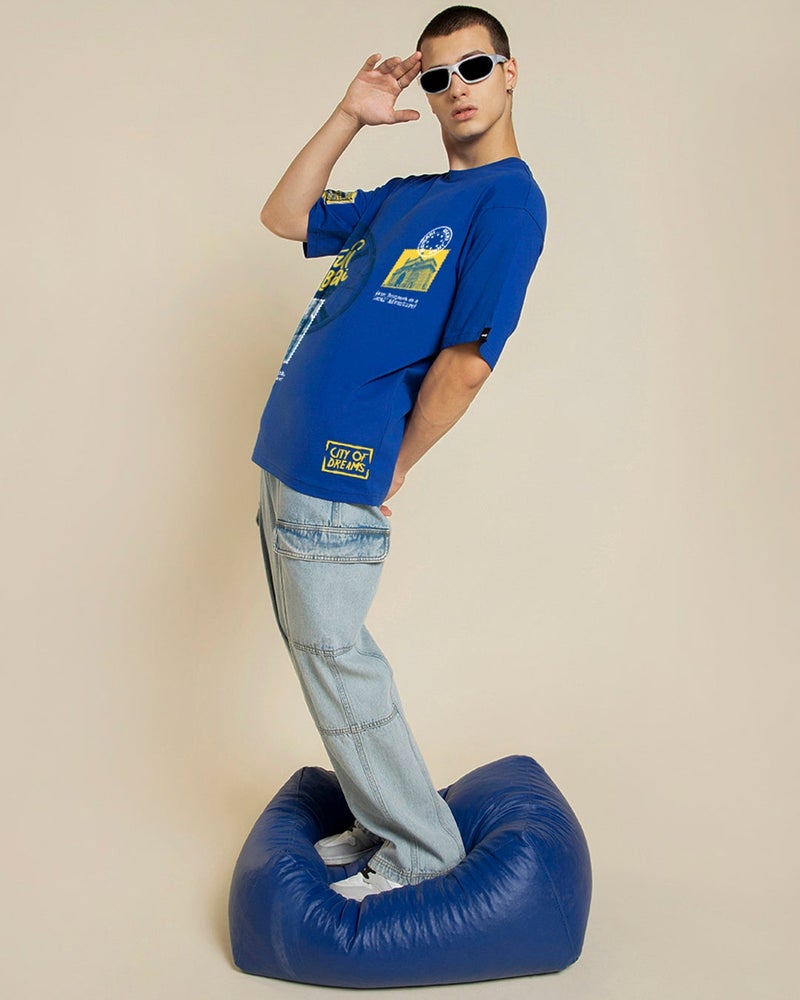 bewakoof Men's Blue Aamchi Mumbai Graphic Printed Oversized T-shirt - Image 5