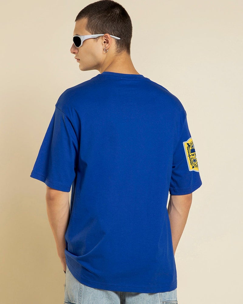 bewakoof Men's Blue Aamchi Mumbai Graphic Printed Oversized T-shirt - Image 4