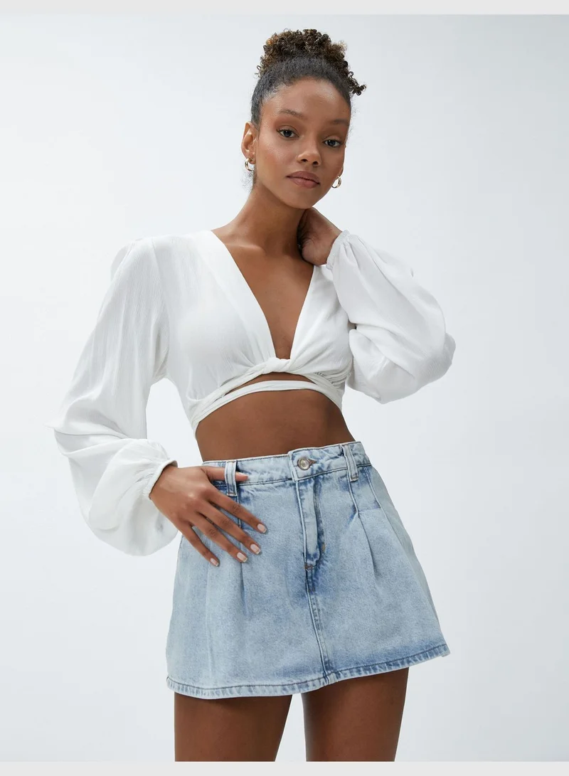 KOTON Cotton Pleated Pocket Detail Mini Jean Skort