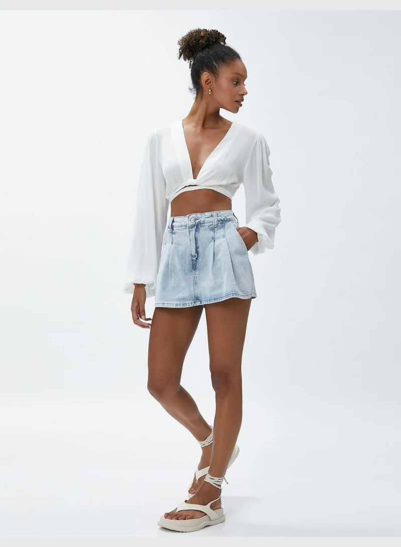 KOTON Cotton Pleated Pocket Detail Mini Jean Skort