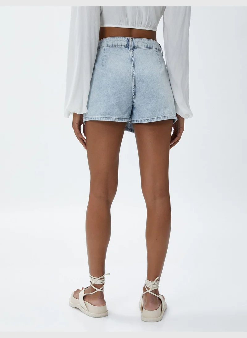 KOTON Cotton Pleated Pocket Detail Mini Jean Skort