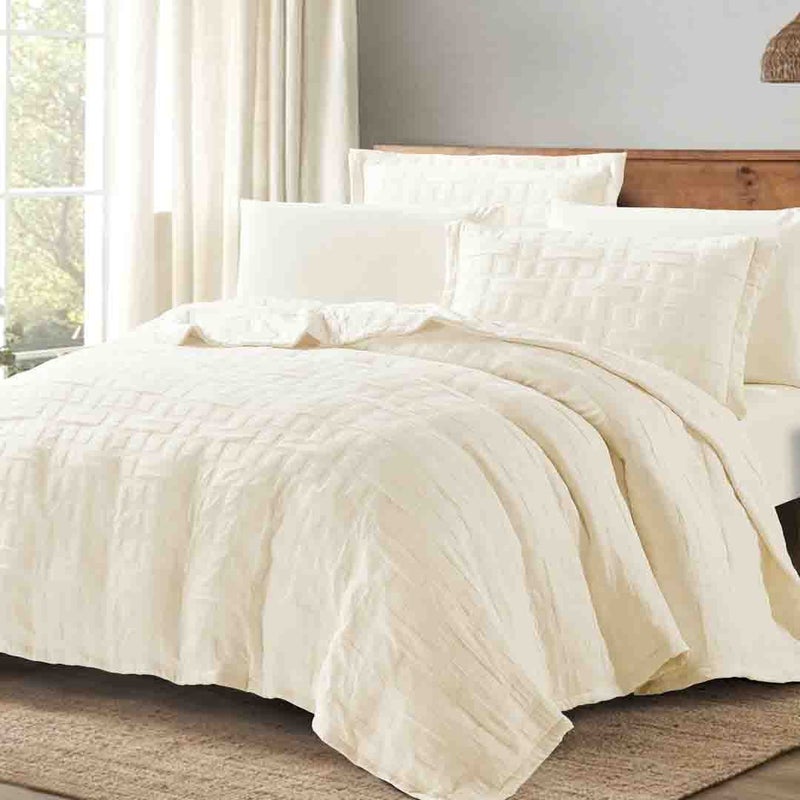 Lightweight Summer Quilted Comforter Set, Queen Size, 100% Microfiber, Fits 200×150 cm Bed, Fixed Filling – 4 Pieces