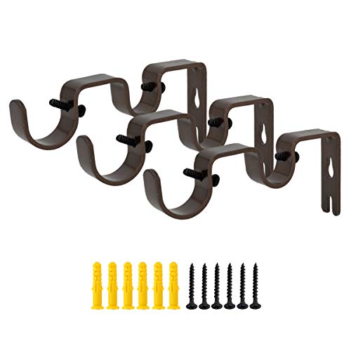 OVOV Double Curtain Rod Bracket 3 Pack Heavy Duty 1 and 5/8 Inch Curtain Rod Holders for Bedroom Living Room Brown - Image 1