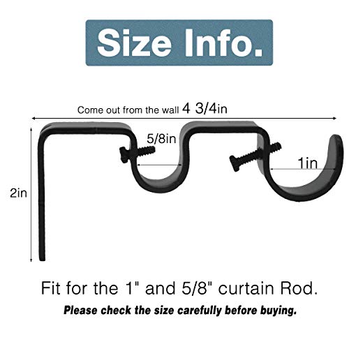 OVOV Double Curtain Rod Bracket 3 Pack Heavy Duty 1 and 5/8 Inch Curtain Rod Holders for Bedroom Living Room Brown - Image 2