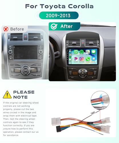 Podofo 4G64G Car Radio Stereo for Toyota Corolla 20092013 with Wireless CarPlayAndroid Auto 9 Inch HD Touch Screen Android 13 Head Unit GPS WiFi Bluetooth FMRDS EQ HD Backup Camera - Image 3