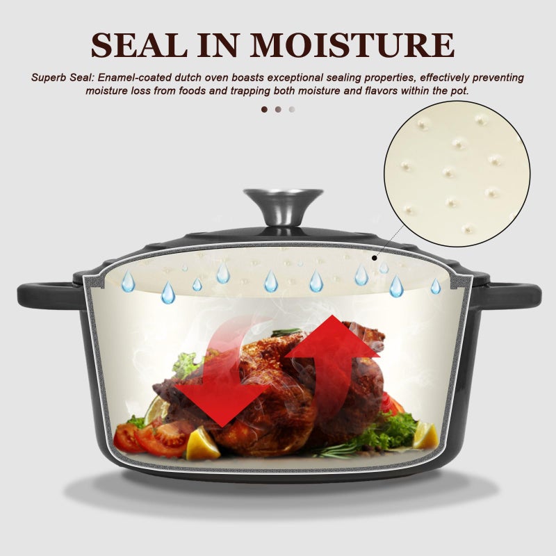 Overmont Enameled Cast Iron Dutch Oven - 5.5QT Pot with Lid Cookbook & Cotton Potholders - Heavy-Duty Cookware for Braising, Stews, Roasting, Sourdough Baking Graphite Gray - Image 2