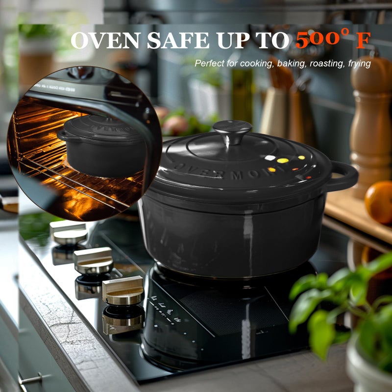 Overmont Enameled Cast Iron Dutch Oven - 5.5QT Pot with Lid Cookbook & Cotton Potholders - Heavy-Duty Cookware for Braising, Stews, Roasting, Sourdough Baking Graphite Gray - Image 5