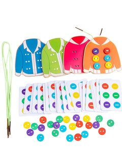 KASTWAVE Clothes Lacing Toys, Wooden Toy Fine Motor Skill Threading Game for Kids Age 3 4 5 Years Toddler, Sewing Button Lacing Card Game, Preschool Early Development Educational Toy  - Image 1