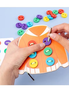 KASTWAVE Clothes Lacing Toys, Wooden Toy Fine Motor Skill Threading Game for Kids Age 3 4 5 Years Toddler, Sewing Button Lacing Card Game, Preschool Early Development Educational Toy  - Image 3