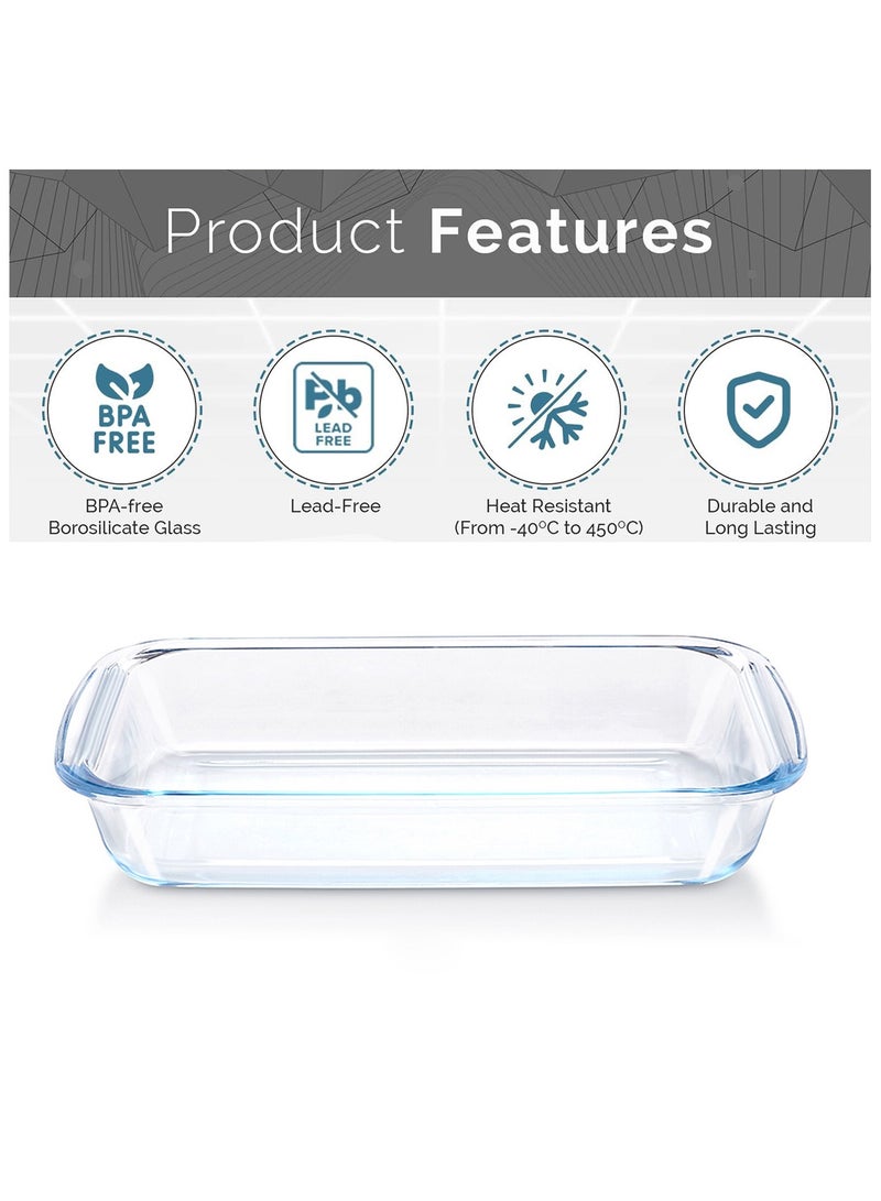 BLACKSTONE صينية فرن زجاجية مستطيلة 2.9 لتر - أدوات خبز بوروسيليكات فاخرة، آمنة للاستخدام في الفرن والميكروويف وغسالة الصحون، مثالية للخبز والشواء والتقديم - Image 4