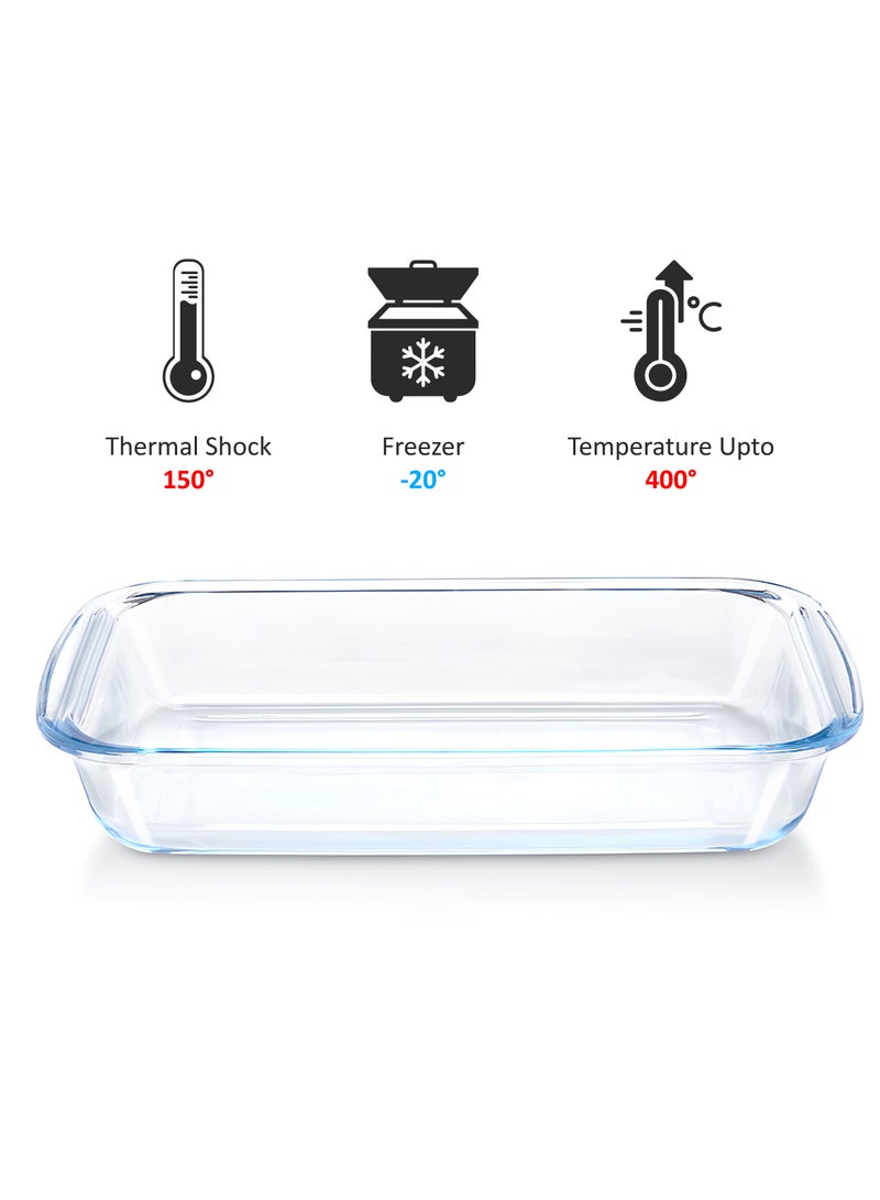 BLACKSTONE صينية فرن زجاجية مستطيلة 2.9 لتر - أدوات خبز بوروسيليكات فاخرة، آمنة للاستخدام في الفرن والميكروويف وغسالة الصحون، مثالية للخبز والشواء والتقديم - Image 2