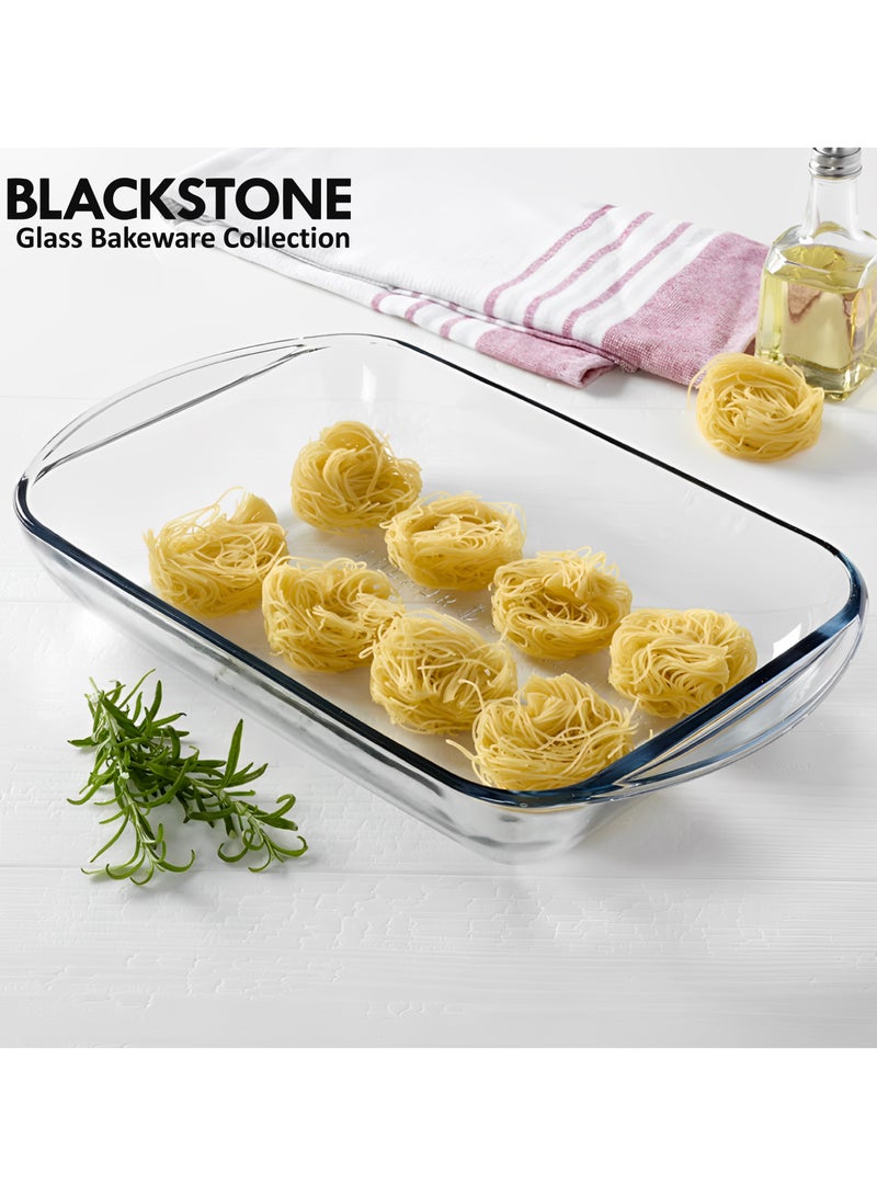 BLACKSTONE صينية فرن زجاجية مستطيلة 2.9 لتر - أدوات خبز بوروسيليكات فاخرة، آمنة للاستخدام في الفرن والميكروويف وغسالة الصحون، مثالية للخبز والشواء والتقديم - Image 5