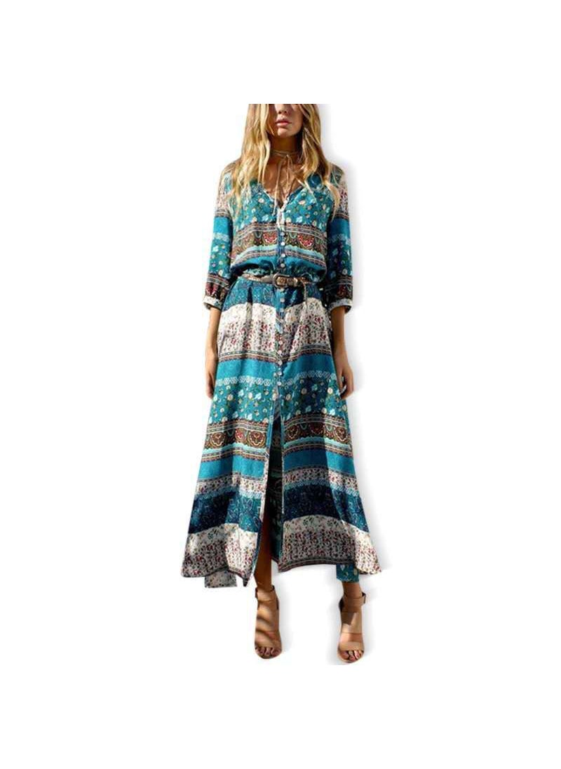 Generic - Bohemian Print Elegant Dress 4 Colors Beach Skirt Green - Image 1