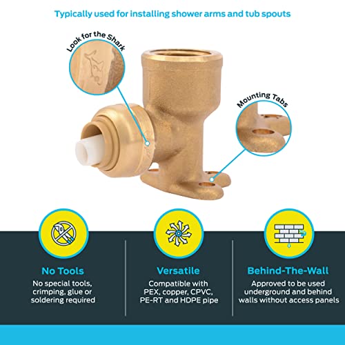 SharkBite 3/8 Inch x 1/2 Inch Drop Ear Elbow, FNPT, Push to Connect Brass Plumbing Fitting, PEX Pipe, Copper, CPVC, PE-RT, HDPE, U332LFA - Image 3