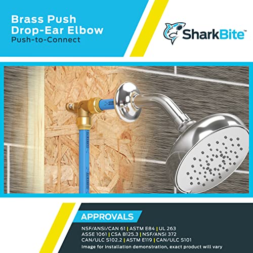 SharkBite 3/8 Inch x 1/2 Inch Drop Ear Elbow, FNPT, Push to Connect Brass Plumbing Fitting, PEX Pipe, Copper, CPVC, PE-RT, HDPE, U332LFA - Image 5