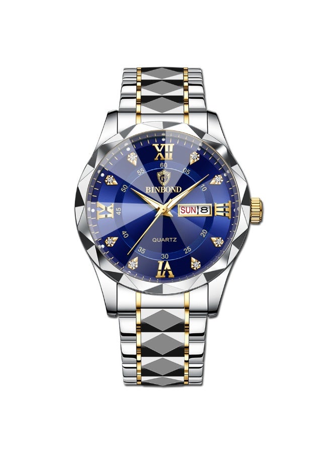 Men's Business-Style Dual Calendar Luminous Waterproof Quartz Watch