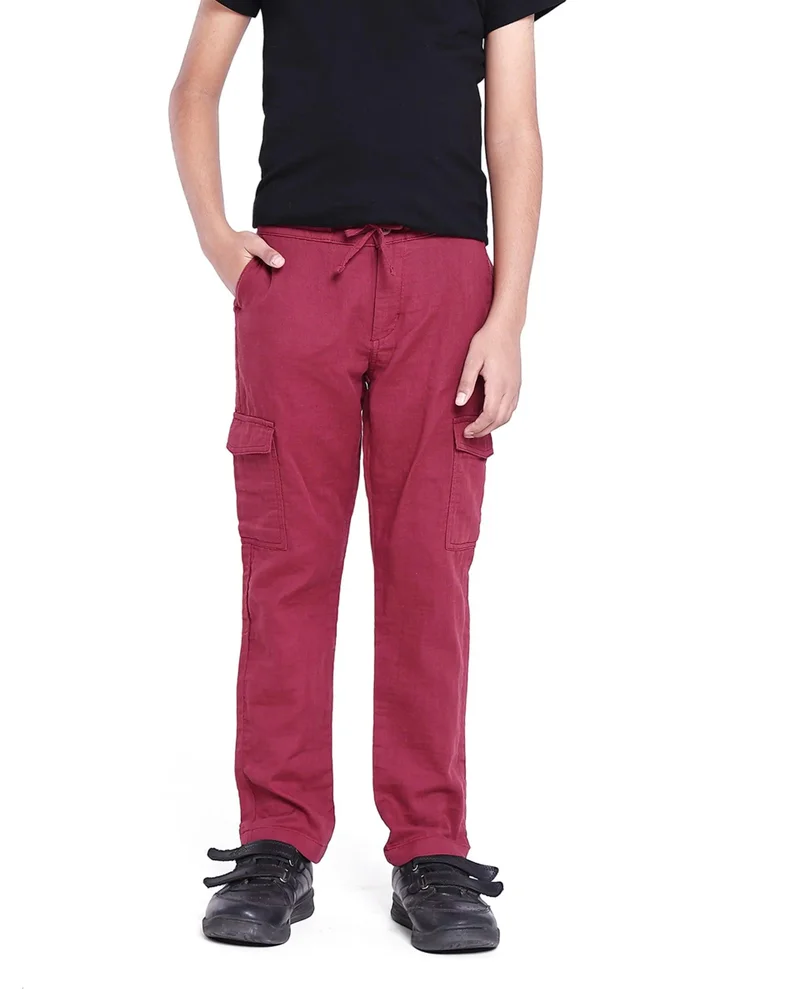 رير ونز Rare Ones Kids Presti Maroon Cotton Solid Cargo
