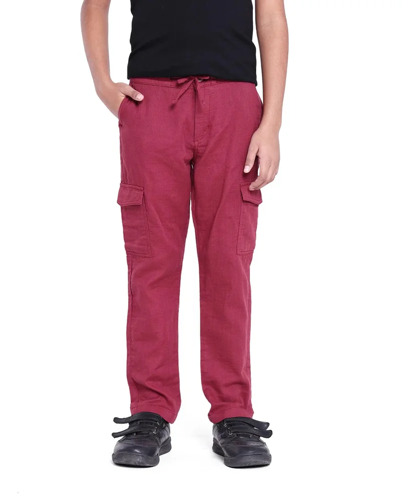 Rare Ones Rare Ones Kids Presti Maroon Cotton Solid Cargo