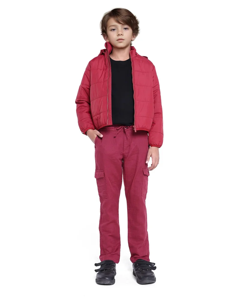 رير ونز Rare Ones Kids Presti Maroon Cotton Solid Cargo