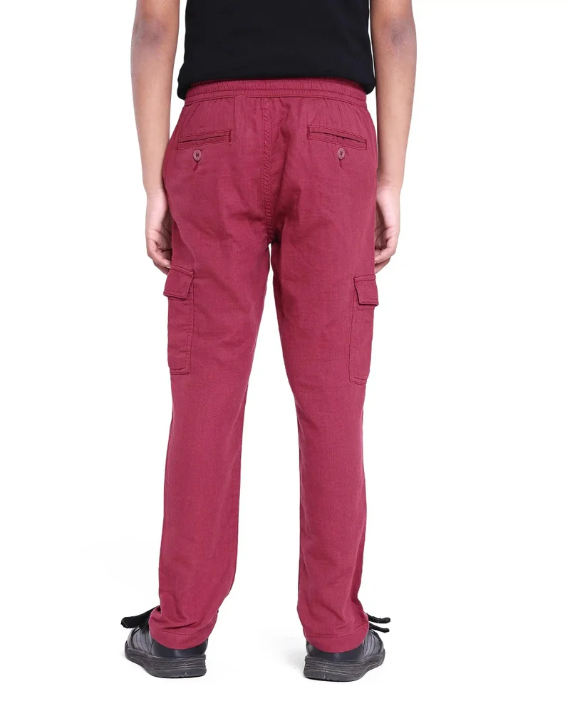 Rare Ones Rare Ones Kids Presti Maroon Cotton Solid Cargo