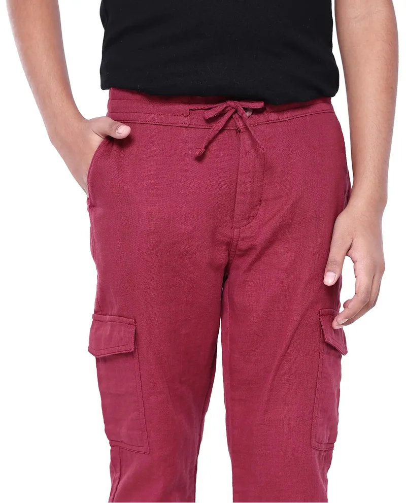Rare Ones Rare Ones Kids Presti Maroon Cotton Solid Cargo